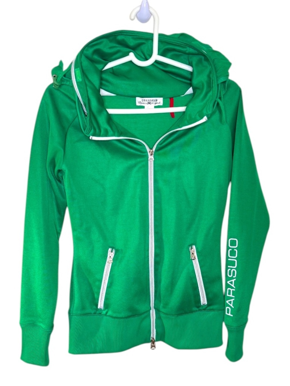 Parasuco Denim Legend Green Zip-Up Hoodie XS | White Zippers Y2K Athleisure